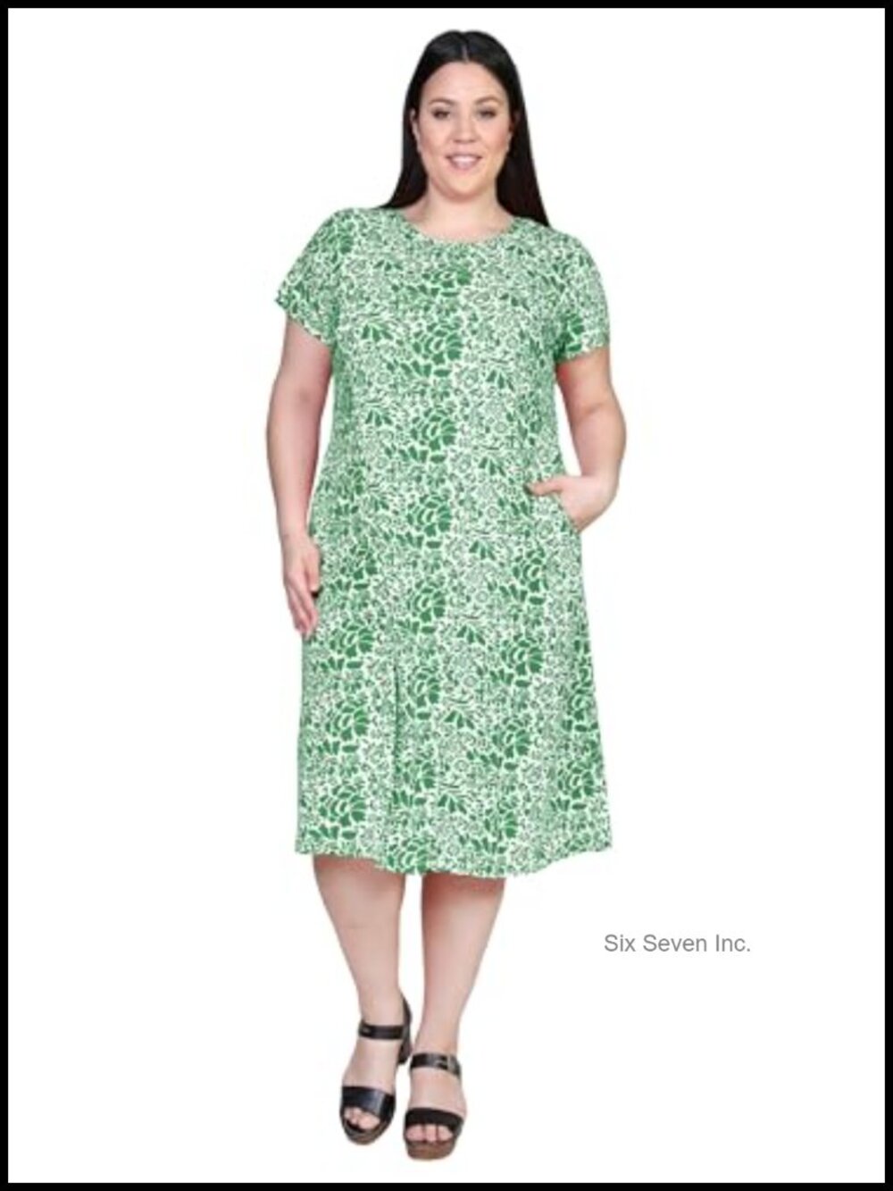 100% Cotton Floral A-Line Midi Sun Dress with Pockets